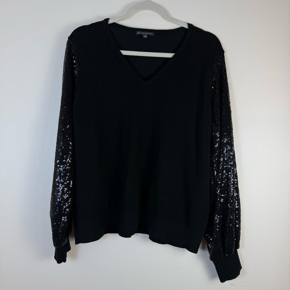 Adrianna‎ Papell Womens Black Sweater w/ Sequin Sleeves sz XL Knitwear Stretch
